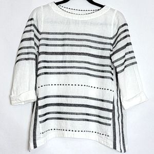 J.Jill Love Linen Striped 3/4 Sleeve Top Size Extra Small XS White Black EUC